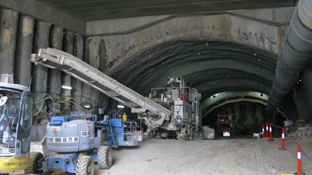 Work progresses inside the Northern Busway underneath Lutwyche Road.