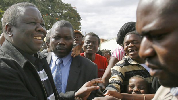 Zimbabwe's opposition Movement for Democratic Change (MDC) leader Morgan Tsvangirai (left) addresses supporters.