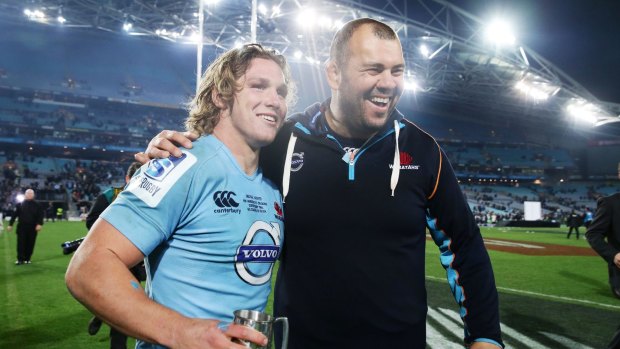 Well-connected: Michael Cheika with Waratahs and Wallabies captain Michael Hooper.