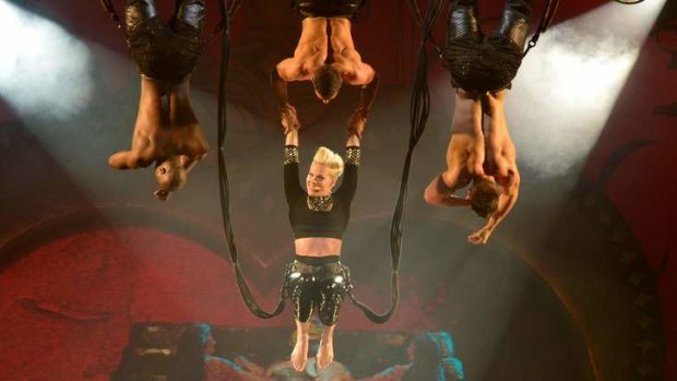 Pink bounces into action at her Melbourne show earlier this month.