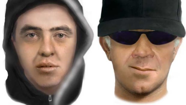 Images have been released for the Guildford suspect (left) and the Haberfield suspect (right). Police believe they could be the same man.
