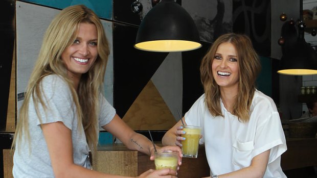 Juice break ... Cheyenne Tozzi and Kate Waterhouse catch up at Ham cafe and deli.