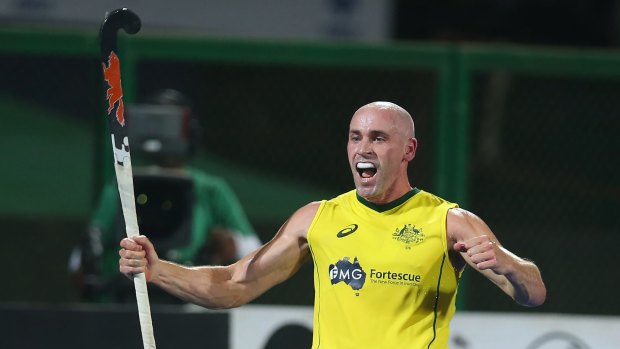 Sharpshooter: Australia's Glenn Turner celebrates after scoring against Germany.