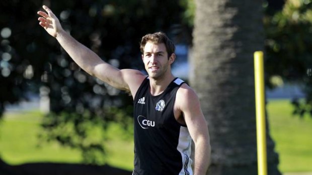 Collingwood footballer Travis Cloke at Magpies training session.