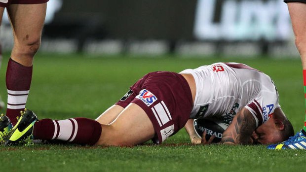 Back in action: Star Manly back-rower Anthony Watmough feels the pain of a knee injury.
