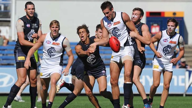 Carlton players take part in the intra-club game on Wednesday.
