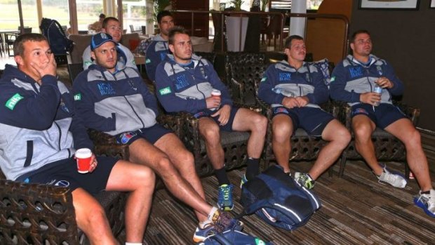 Josh Reynolds (centre) takes time out with a bunch of teammates at Coffs Harbour.