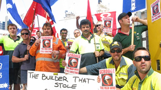 Workers protest in Brisbane this morning.