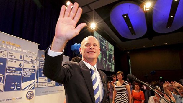 Premier Campbell Newman ... urging South Brisbane voters to get with the ruling strength in Queensland.