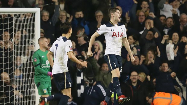 Comfortable: Tottenham's Ben Davies celebrates after scoring against Aston Villa.