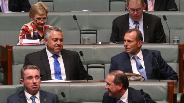 Mr Hockey and Mr Abbott during question time.
