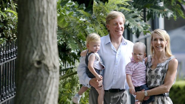 Ready … Jane Flemming and Ian Purchas with twins Samuel and James on the hunt for property in Woollahra.
