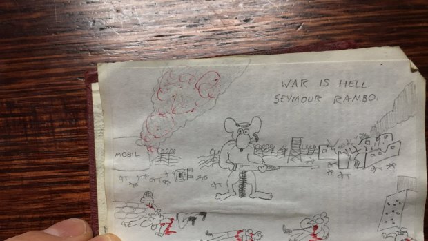The last drawing of The Six Million Dollar Mouse, a cartoon Julian Knight drew while a pupil at Melbourne High in 1985.  