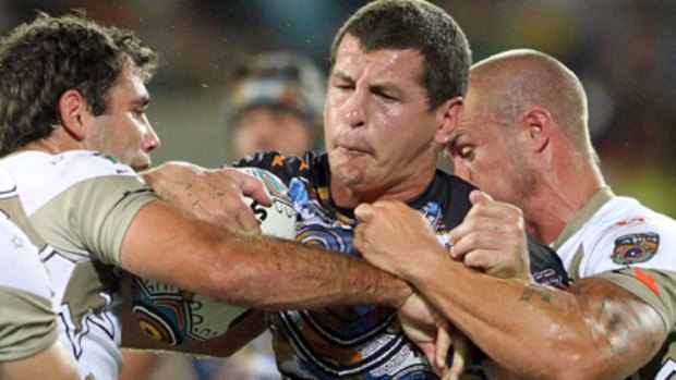 Rebuilding project ... Greg Bird takes on the NRL All Stars defence in a match that could prove the turning point in his bid to fashion a new public profile – one based on community engagement, not scandal.