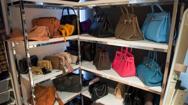 Designer handbags found in Mae Ja Kim's apartment.