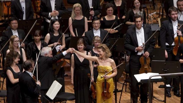 Golden tone ... conductor Vladimir Ashkenazy salutes Anne-Sophie Mutter.