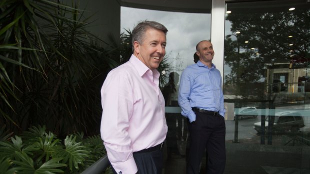 Pepper Group chief executives Patrick Tuttle (left) and Mike Culhane outside their office in North Sydney. 