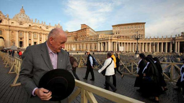 Tim Fischer takes in the scene in St Peter’s Square this week. He describes himself as ‘‘a less than perfect Catholic’’.