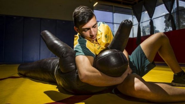 Canberra Greco-Roman wrestler Jermaine Takalubegash in training.