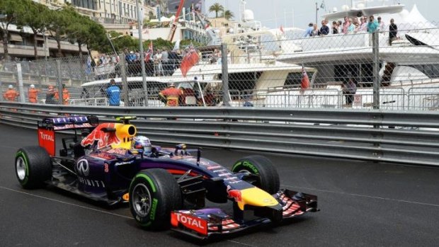 Daniel Ricciardo drives around the Monaco street circuit during practice for this weekend's grand prix.