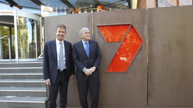 Seven West Media CEO Tim Worner, left, and chairman Kerry Stokes remain confident. Mr Worner says: 'Demand for our tentpole programming in live sport and and big reality franchises is stronger now than it was this time last year.' 
