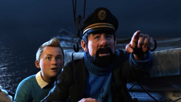 Tintin and Captain Haddock in <i>The Adventures of Tintin: The Secret of the Unicorn</i>