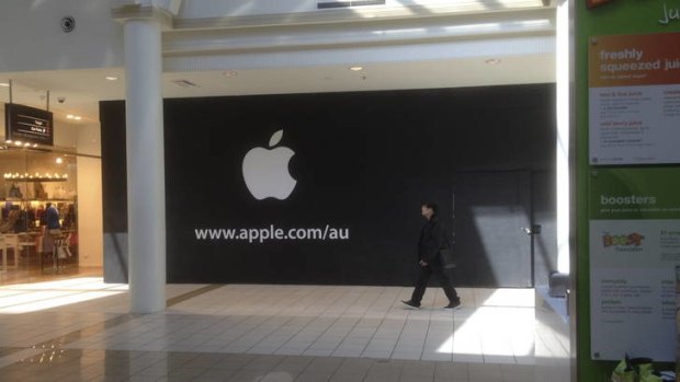 Sign of the times. A sign has gone up at the location of a new Apple store in the Canberra Centre.