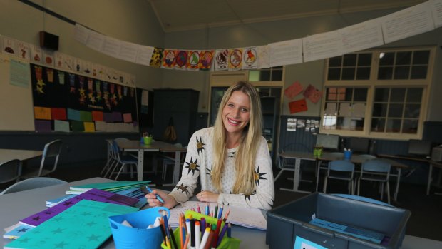 Down to work: Hampton Primary School teacher Caitlin Shulman has been teaching for one term and loves it.