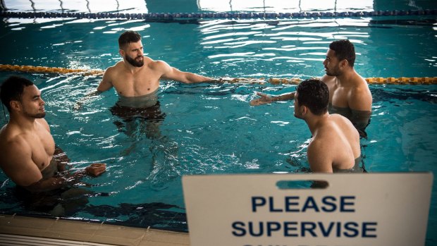 Talent pool: A Penrith Panthers recovery session at Nepean Aquatic Centre. 