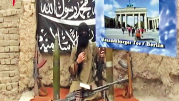 Menacing...screen grabs from the Taliban video, which included a still of the Brandenburg Gate in Berlin.