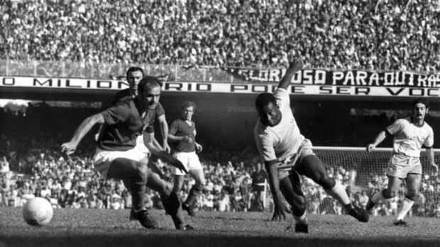 Pele of Brazil, centre right, during a historic match.