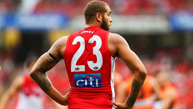 Lance Franklin during Saturday's match against the Giants.