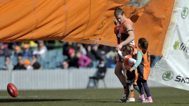 GWS player Luke Power during his 300th game against Melbourne at Manuka Oval on Saturday.