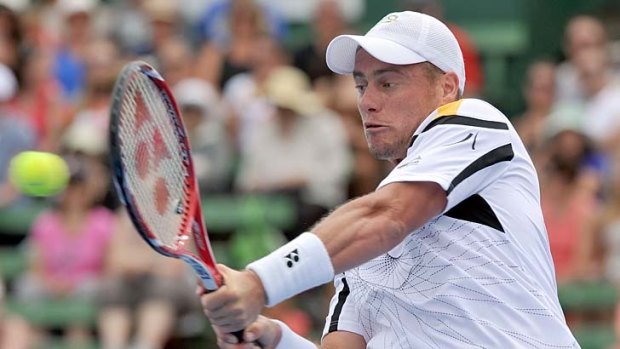 Locked and loaded &#8230; Lleyton Hewitt makes a backhand return on his way to a confidence-boosting victory.
