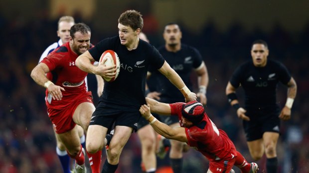 Edging closer: Beauden Barrett looks for options against Wales.  The Welsh are among the European sides closing the gap on the world champion All Blacks.