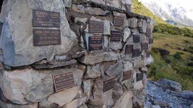 The memorial to climbers who have died on Mount Cook.