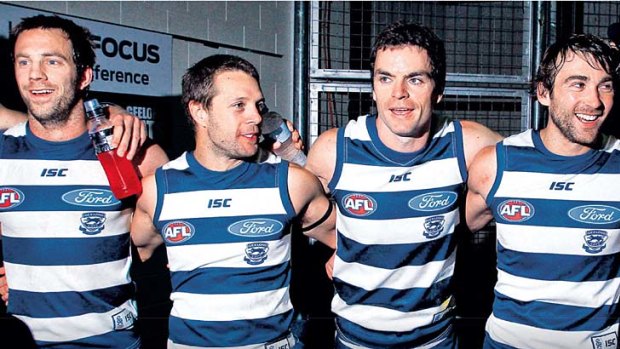 Oldies but goodies: Geelong veterans Joel Corey, David Wojcinski, Matthew Scarlett and Corey Enright.