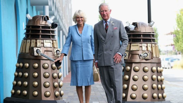 The Daleks have a friendly encounter with Prince Charles, Prince of Wales and Camilla, Duchess of Cornwall.