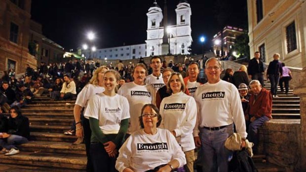 Members of Survivors Voice Inc. pose at Piazza Di Spagna (Spanish Steps) in downtown Rome.