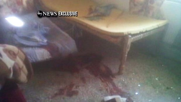 Shot dead ... blood stains the floor in the mansion where Osama bin Laden was shot dead.