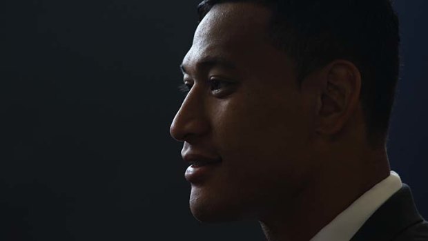 In the spotlight ... Israel Folau announces his deal with the Waratahs on Tuesday.