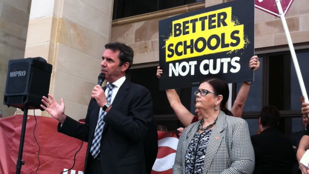 WA education minister Peter Collier faced a hostile reception in Perth on Tuesday.
