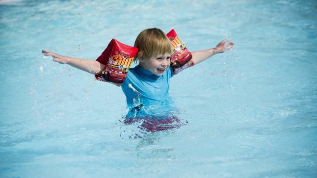 Jakob Zupancic (4), from Garran at Phillip pool on Thursday afternoon enjoyiong the warmer weather.
