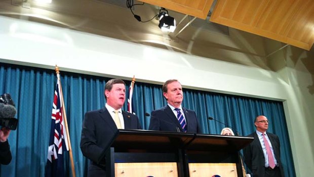 Queensland Treasurer Tim Nicholls and former federal treasurer Peter Costello reveal the Commission of Audit's interim report into Queensland's finances.