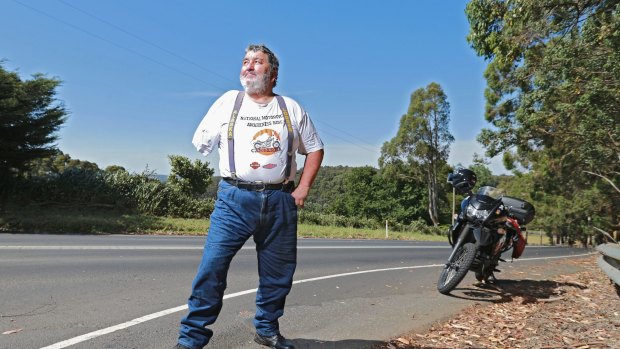 Alan Zimmer returns to the spot in the Dandenong Ranges where he lost an arm in a motorbike accident.