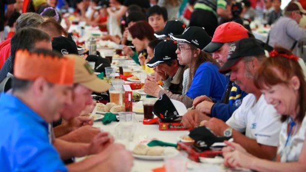 Annual feast ... organisers of the Collingwood Christmas Day lunch prepared to feed about 350 homeless and disadvantaged people at Victoria Park.