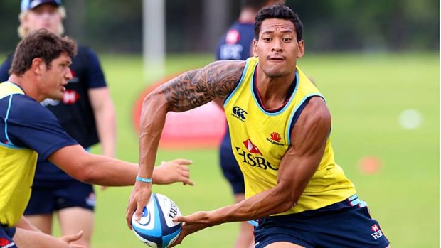 Finding his feet&#8230; Israel Folau gears up this week for his Waratahs debut, against the Rebels in Hobart on Saturday. Rugby is the 23-year-old's third football code in four seasons.
