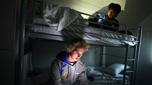 Settling in: Bulldogs Mitch Wallis (foreground) and Lin Jong give high altitude living a try at Victoria University.