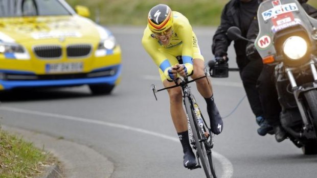 Alberto Contador rides during the last stage of the Tour of the Basque Country.
