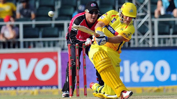 Michael Hussey playing for the Chennai Super Kings against the Sydney Sixers in Johannesburg on Sunday.